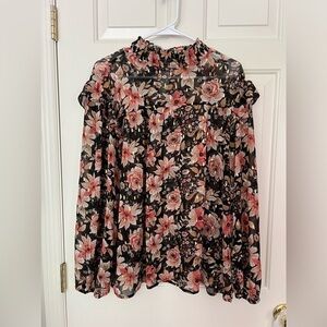 Maurices Sheer Long Sleeve Floral Blouse, 1X